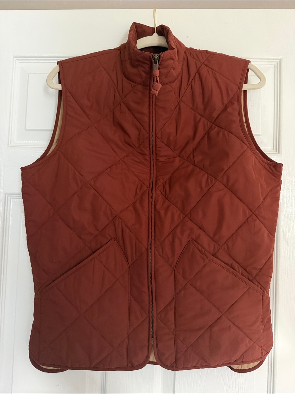J. Crew Quilted Sleeveless Vest in Rust Red